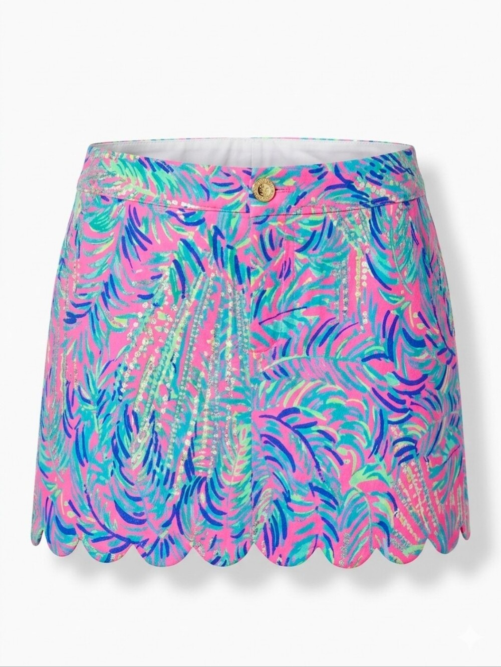 ​Lilly Pulitzer Lorelei Skort Pink Sunset Tropical Print Scalloped Hem Mini Sz 2